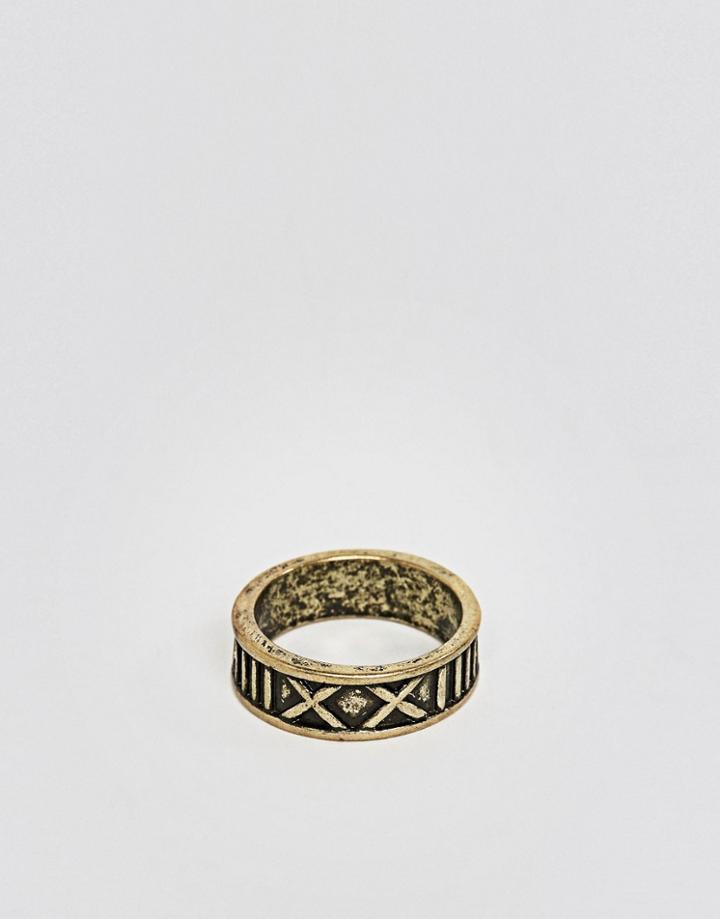 Asos Ring With Roman Numerals In Burnished Gold - Brown