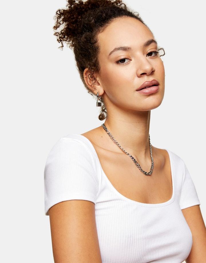 Topshop Square Neck Ribbed T-shirt In White