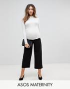Asos Maternity Cropped Black Wide Leg Pants In Jersey Crepe - Black