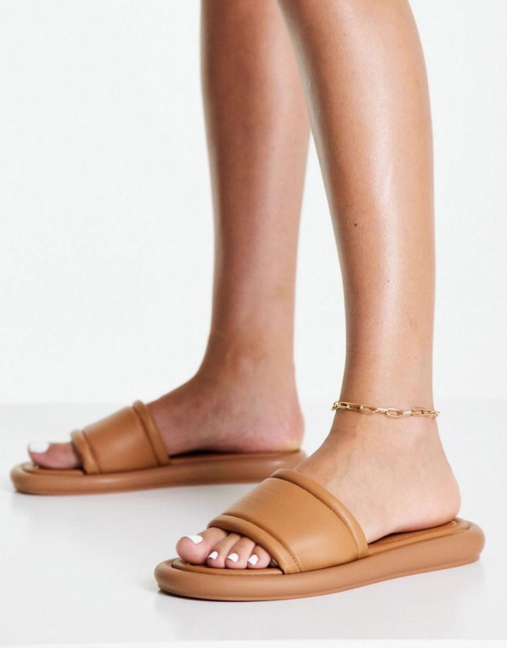 Topshop Piza Leather Padded Mule Sandal In Tan-brown