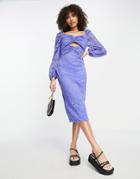 Little Mistress Lace Cut Out Detail Midi Body-conscious Dress In Lavender-purple