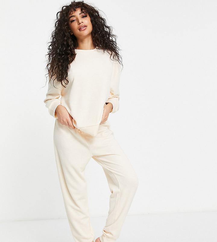 Asos Design Petite Lounge Lightweight Slubby Sweat & Sweatpants Set In Oatmeal-neutral