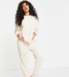 Asos Design Petite Lounge Lightweight Slubby Sweat & Sweatpants Set In Oatmeal-neutral