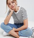 Asos Design Petite Boxy Crop Stripe T-shirt In Rib - Multi