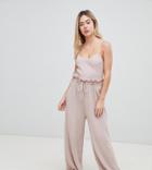 Micha Lounge Knitted Pants With Paperbag Waist In Soft Rib Two-piece - Pink