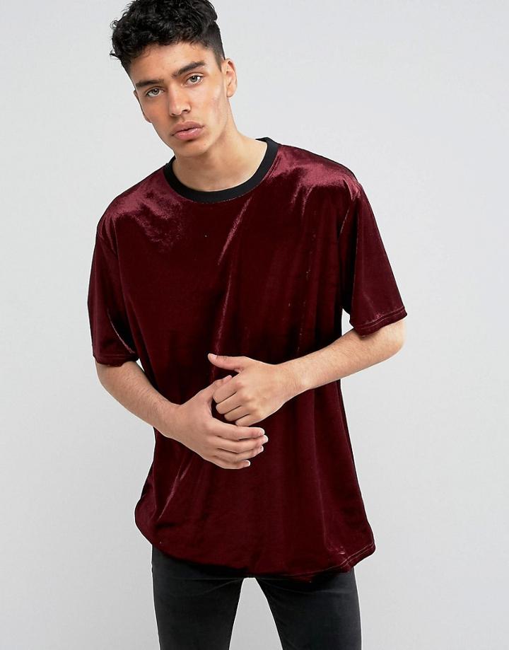 Asos Oversized Over Head Woven Tee In Velvet - Red