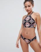 Bershka Bikini Bottom In Tile Print - Purple