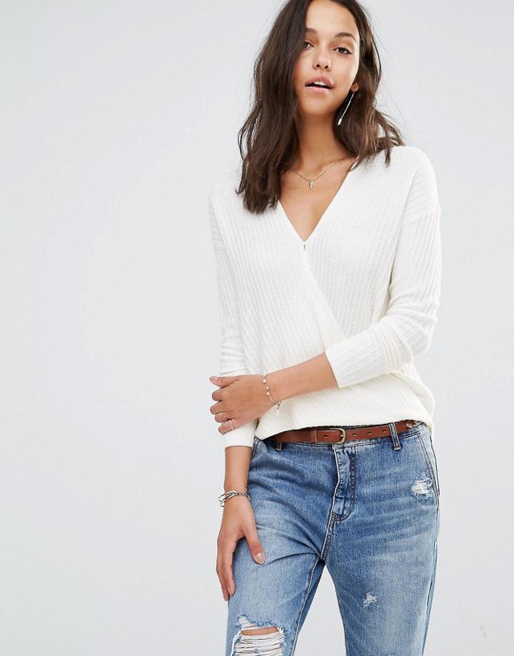 Hollister Wrap Front Ballerina Knit Sweater - White