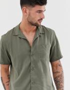 Pull & Bear Shirt With Revere Collar In Khaki - Green
