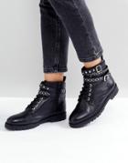 Park Lane Studded Leather Hiker Boots - Black