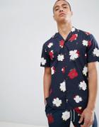 Farah Meadows Floral Revere Collar Shirt In Navy - Navy