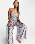 Topshop Blue Paisley Jumpsuit-multi