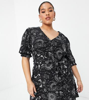 Nobody's Child Plus Teresa Mini Dress In Black Zodiac Print