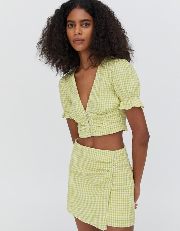 Pull & Bear Gingham Coordinating Skirt In Green