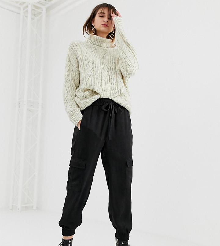 Stradivarius Satin Parachute Pants In Black
