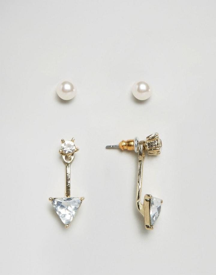 Asos Jewel Triangle Swing And Faux Pearl Earring Pack - Clear