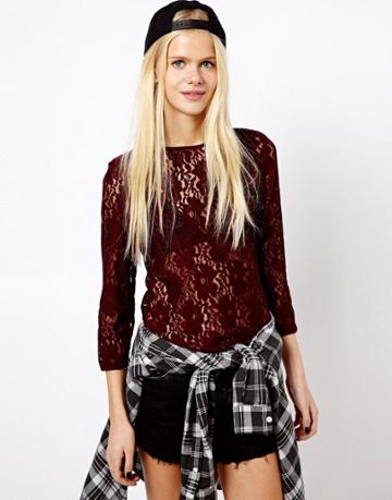 Monki 3/4 Sleeve Lace Top