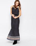 Diya Maxi Dress In Border Print - Navy Paisley
