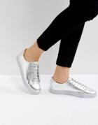 Asos Darley Metallic Clean Lace Up Sneakers - Silver