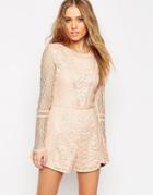 Asos Romper In Pretty Patched Lace - Nude