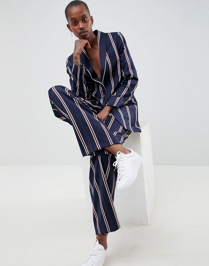 Asos Design Navy Regatta Stripe Blazer - Multi