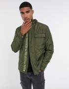 Selected Homme Quilted Coat In Olive-green