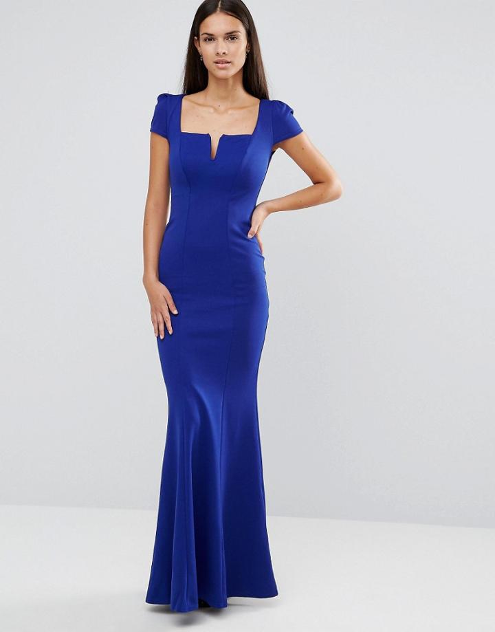 City Goddess Capped Sleeve Maxi Dress With Square Neck - Blue