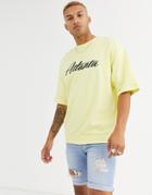 Asos Design Oversized Short Sleeve Sweatshirt In Yellow With Atlanta Print - Yellow