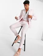 Asos Design Super Skinny Suit Pants In Pastel Pink Cotton Linen
