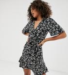 New Look Tall Wrap Dress In Black Ditsy Floral - Black