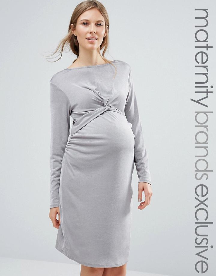 Bluebelle Maternity Slinky Knot Front Dress - Silver
