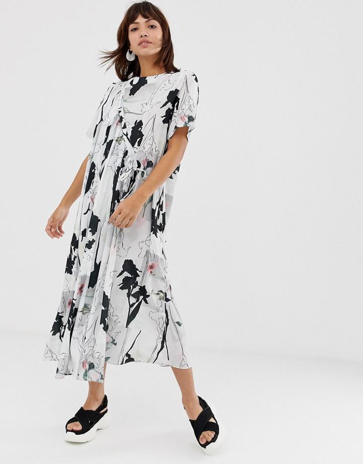 Asos White Block Floral Ruched Maxi Dress-green