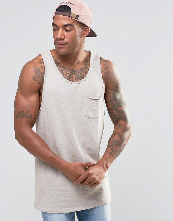 New Look Slub Tank In Stone With Pocket - Stone