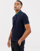 Boss Playlist Contrast Collar Polo In Navy - Navy