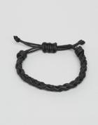 Jack & Jones Jacwood Leather & Woven Bracelet In Black - Black