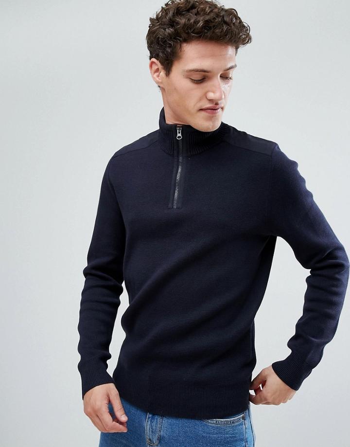 Celio Half Zip Sweater With Binding Detail - Navy