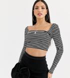 Asos Design Tall Long Sleeve Square Neck Crop Top In Stripe