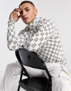 Asos 4505 Muscle Fit Long Sleeve T-shirt With Roll Neck And All Over Logo-white