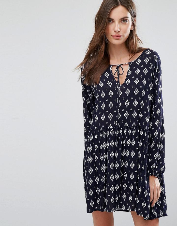 Qed London Print Skater Dress - Navy