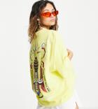 Collusion Unisex Oversized T-shirt With Print In Acid Wash Yellow Pique Fabric