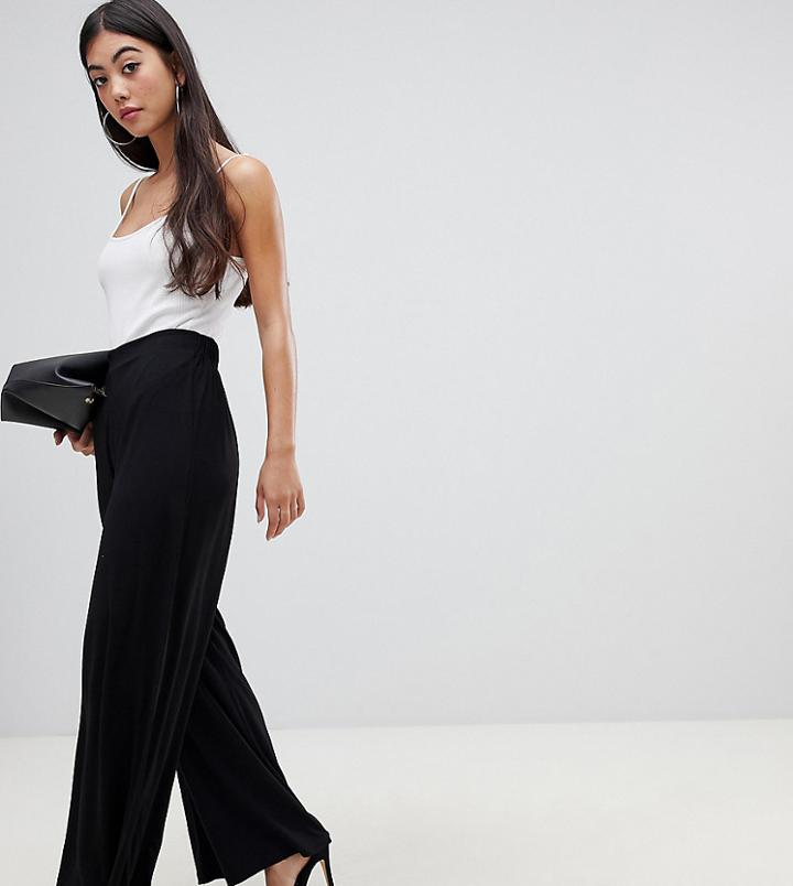 Asos Design Petite Jersey Basic Wide Leg Pants-black