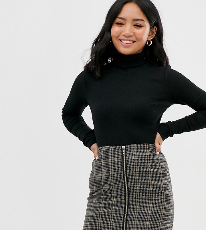 Brave Soul Petite Adrian Roll Neck Top-black