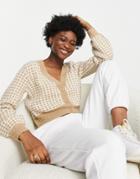 Jdy Cropped Cardigan In Beige Grid Check-neutral