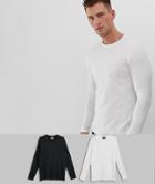 Asos Design Organic Long Sleeve T-shirt With Crew Neck 2 Pack Save - Multi