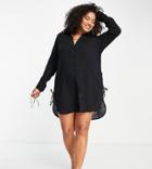 Simply Be Ruched Side Beach Shirt Dress In Black