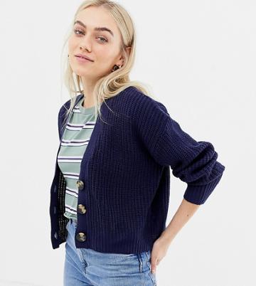 Brave Soul Petite Daisy Crop Cardigan - Navy