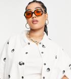 Native Youth Plus Oversized Denim Shirt With Yin Yang Embroidery-white