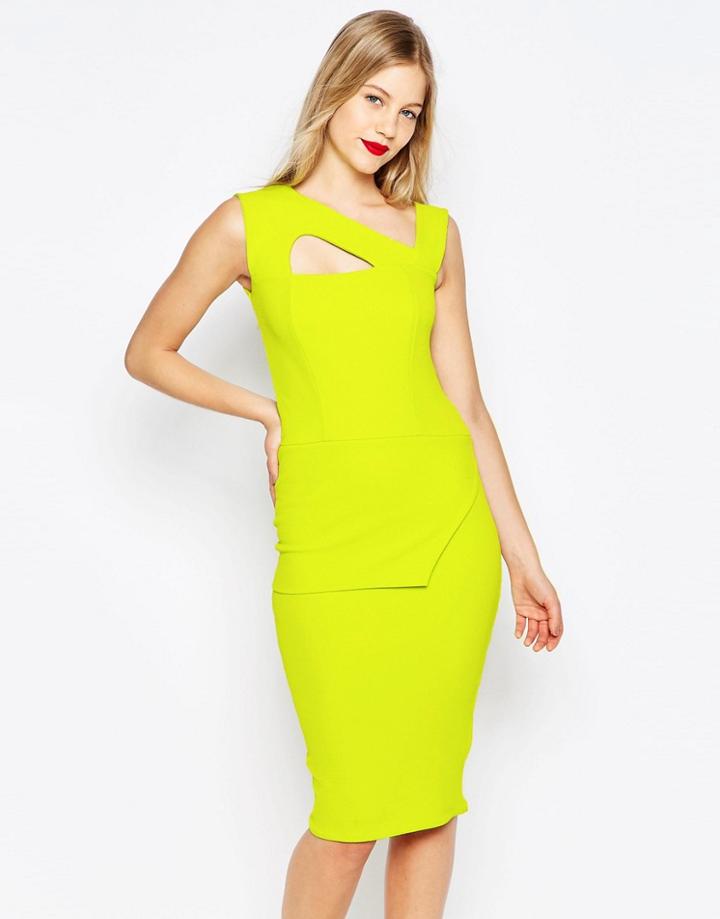 Honor Gold Midi Pencil Dress With Strappy Detail - Lime