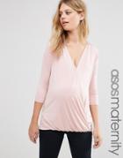 Asos Maternity Slinky Wrap Front Top - Pink
