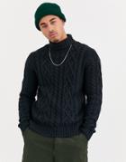 Only & Sons Knitted Cable Roll Neck Sweater In Navy